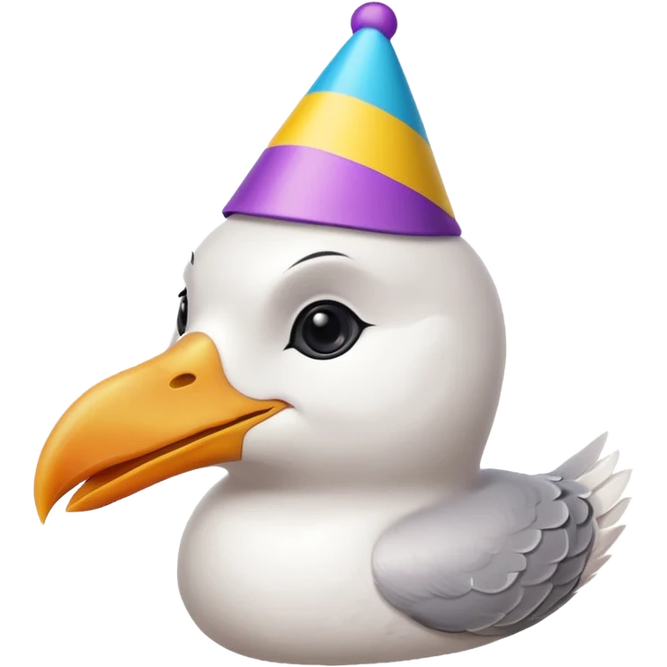 A seagull head with a party hat emoji