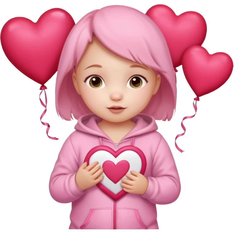 baby girl on a paper background with valentines day decor emoji