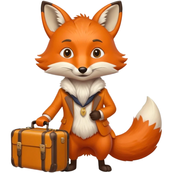 A clever fox gripping a tiny suitcase with its agile tail. emoji