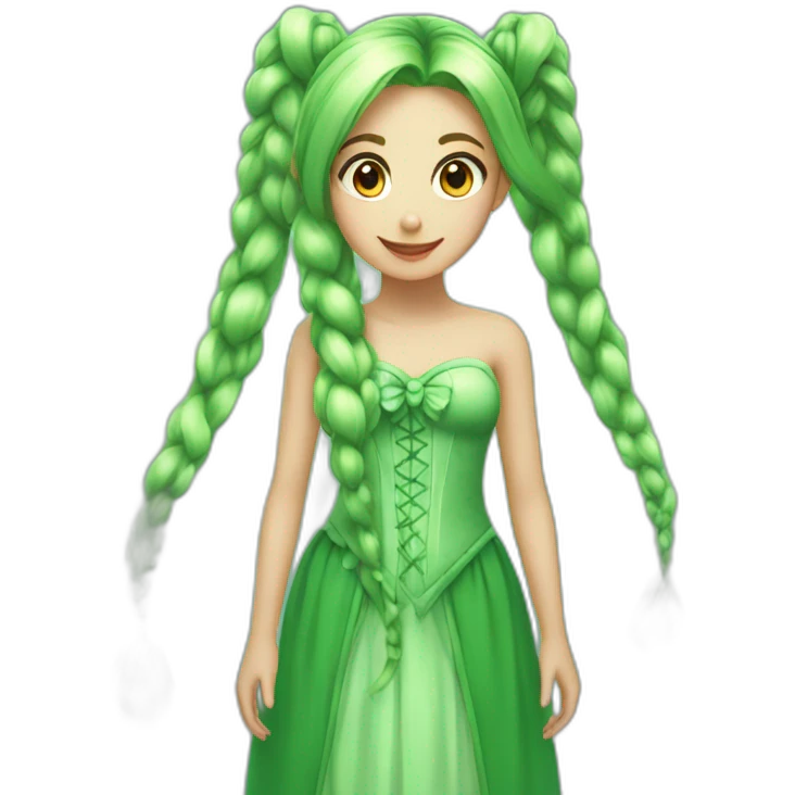 super long green big twintails, fairy princess emoji