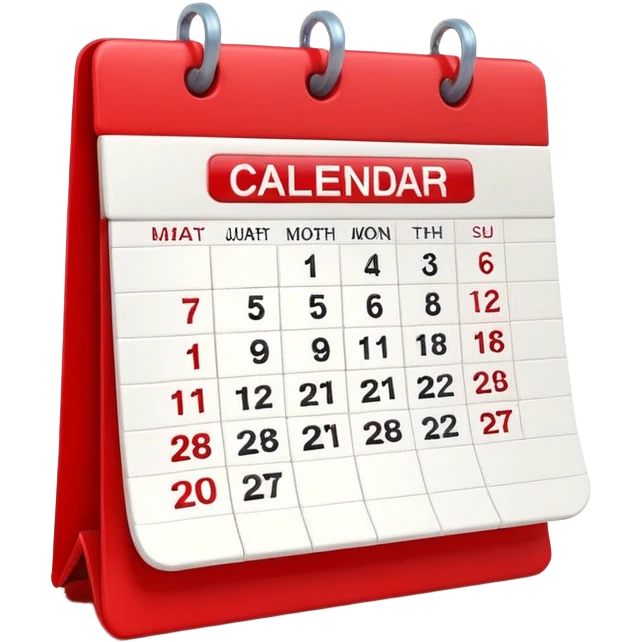 minimalistic Apple-style emoji icon of a calendar in 3D perspective, single date number centered, no text or month name, soft shadows, realistic glossy material, subtle depth, high-resolution, modern flat 3D design emoji