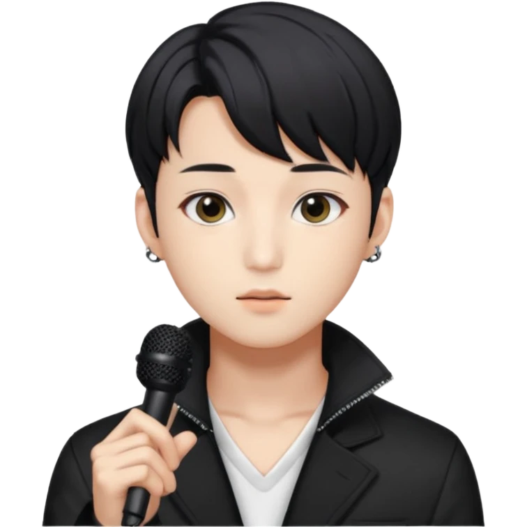 Draw a Korean male idol with black parted hair, earpiece mic & stylish stage outfit, inspired by Jungkook of BTS. emoji