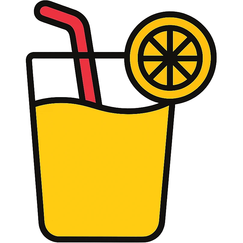 Glass of yellow juice with straw, fresh lemonade or orange juice emoji