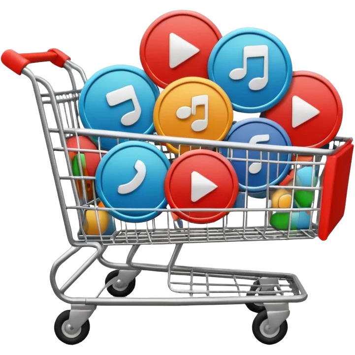 shopping cart filled with round play button icons, some in #DEEB52 and some in #102C3D emoji