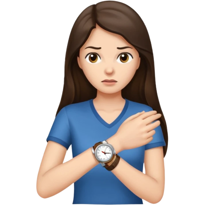brunette long haired woman checking watch emoji