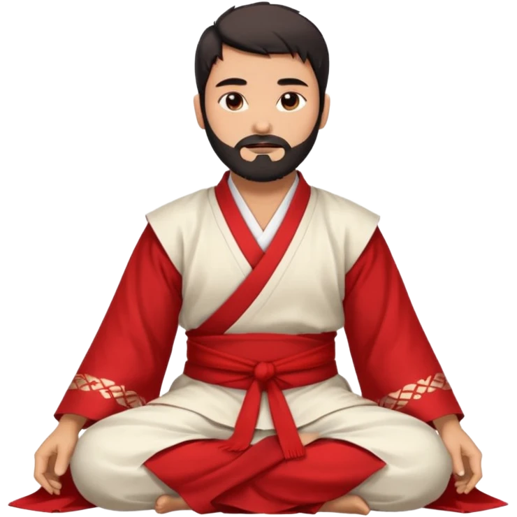 Beautiful man with lightly tan skin and dark beard in white and red Hanfu sitting on the ground emoji