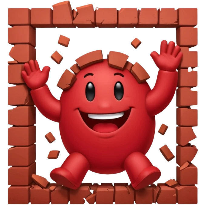 Kool Aid Man breaking through a wall with debris emoji