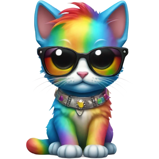 A cute rainbow kitten with a mohawk and sunglasses emoji