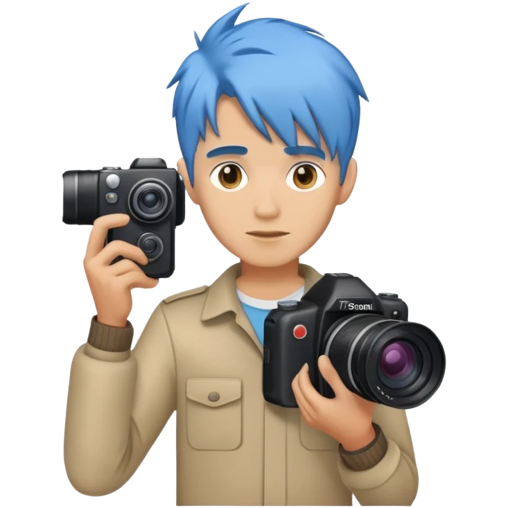 blue hair full body man with camera standing emoji