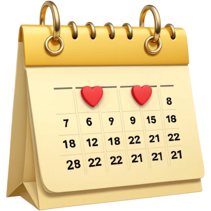 cute kalender , really light yellow/gold/brown themed with maybe a little heart on it. its paper in it and rings at the top of it where the paper is on. it needs to look like its drawed  and the rings at the top instead.  and it not has to look like its standing and a little bit more out zoomed  emoji