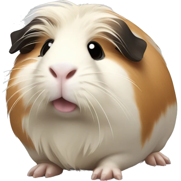 A gentle guinea pig with long, flowing tan and white fur, accented by dark patches around the face. emoji