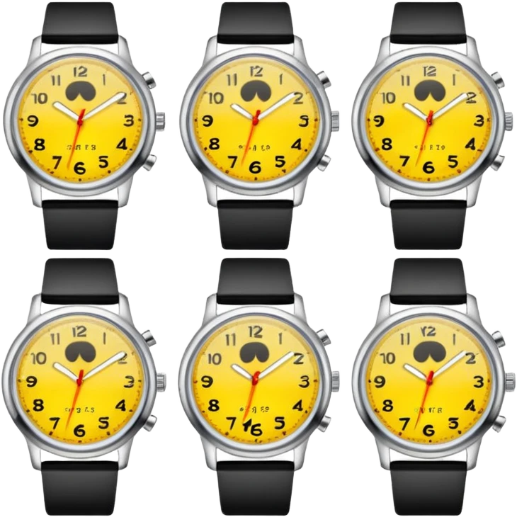 Make an image of 5 watches with the time set to 11:55 emoji