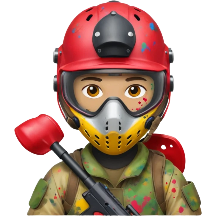 paintball player face shot with lots of colors messy red helmet emoji