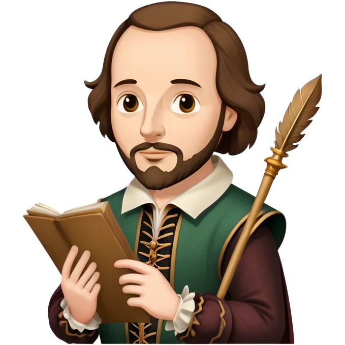 Shakespeare the playwright holding a quill pen and manuscript emoji