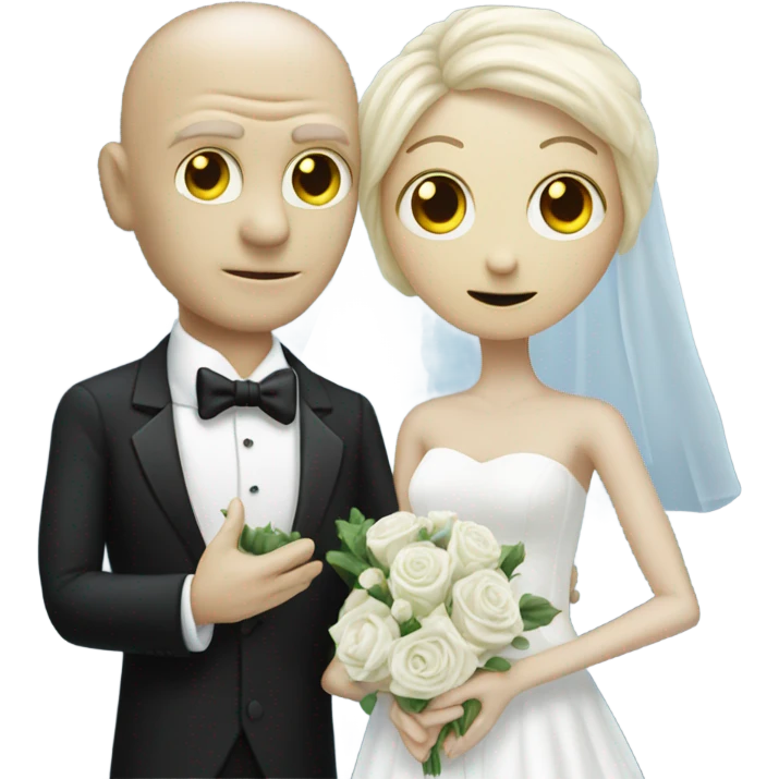 White humman man in a tuxedo, Alien reprilian woman in wedding dress, and one , hands getting married emoji