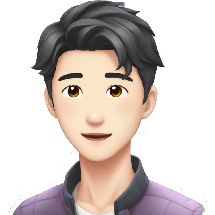 Gorgeous bright sparkly romantic Asian anime gentle man with blushing face aesthetic trending style outside emoji