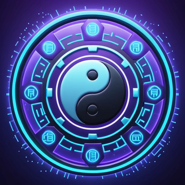 制造几张八卦图 要有时髦感 现代感 科技感 抛开传统感觉"Quantum tech BaGua diagram, yin-yang as flowing particles in neon blue and violet, surrounded by glowing hexagrams in cyberpunk style, holographic interface background with binary code floating, ultra-detailed 8K render --ar 16:9 --v 6" emoji
