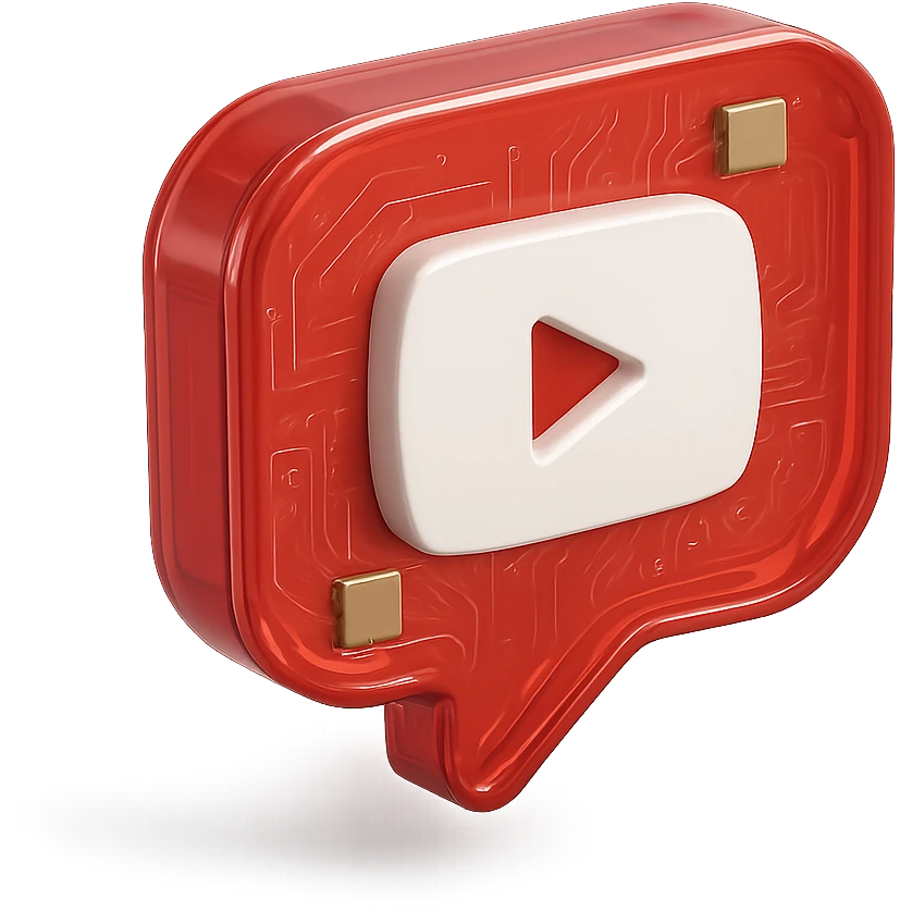 red speech bubble with inside a big red YouTube white play button, glossy circuit style emoji