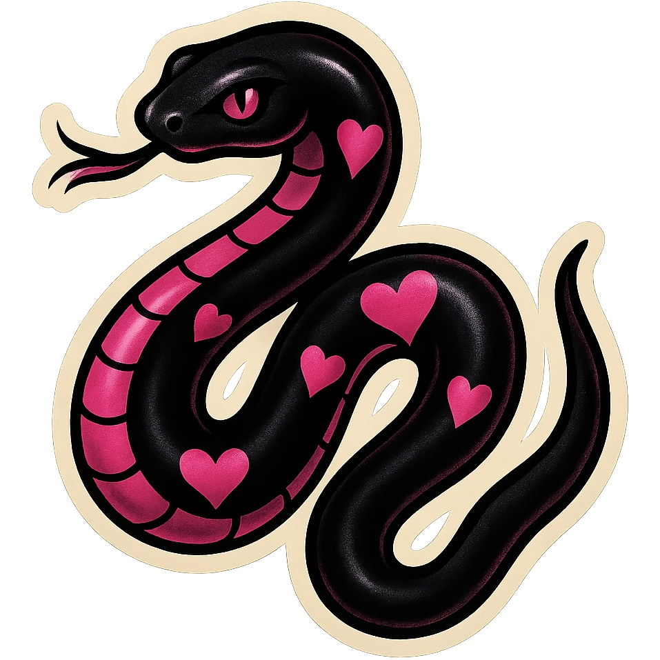 gothic snake black and pink with heart-shaped markings retro stickers style emoji