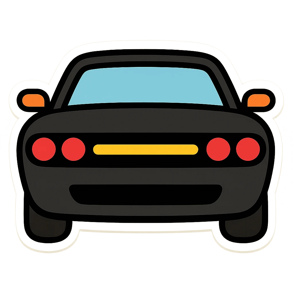 حول دودج شالانجر السوداء مع أضواء أمامية حمراء إلى ملصق إيموجي كرتوني (sticker style) emoji