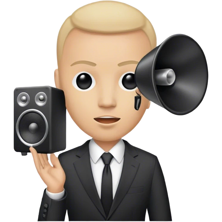 A man with a suit with a speaker instead of a head emoji
