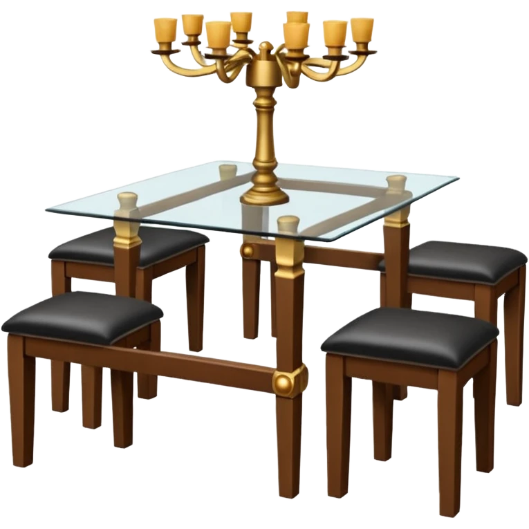 A glass topped ding table with 2 side benches and 2 thrones at the ends emoji