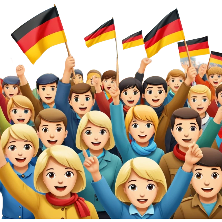 West German protest scene with people holding colorful protest signs, BRD flag, lively mood, 1960s emoji