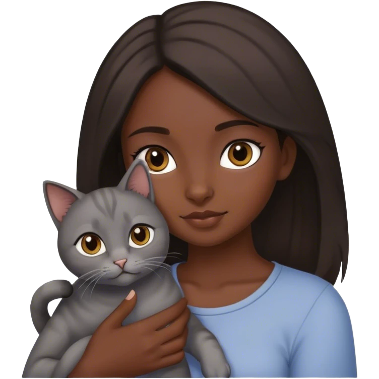 Dark Brown hair girl holding a grey cat emoji