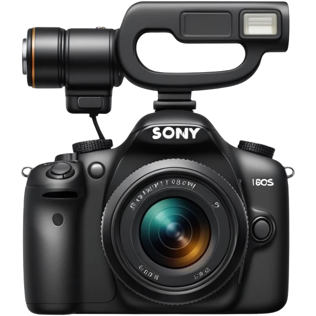 Simple camera design with 'Sony' written on the front, minimal details, compact DSLR camera emoji