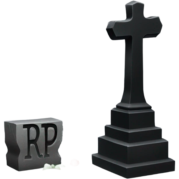 a black grave with the letters RIP on a silver  emoji