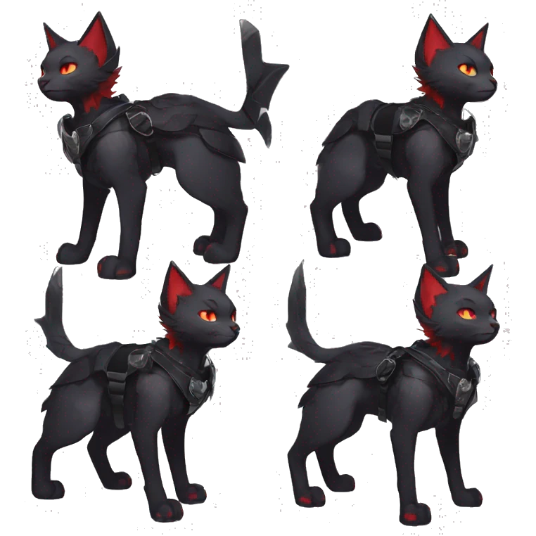 cool edgy elegant beautiful black punk red ethereal fantasy emo pretty nargacuga-bat-cat-Fakemon collar harness pouch warrior full body emoji
