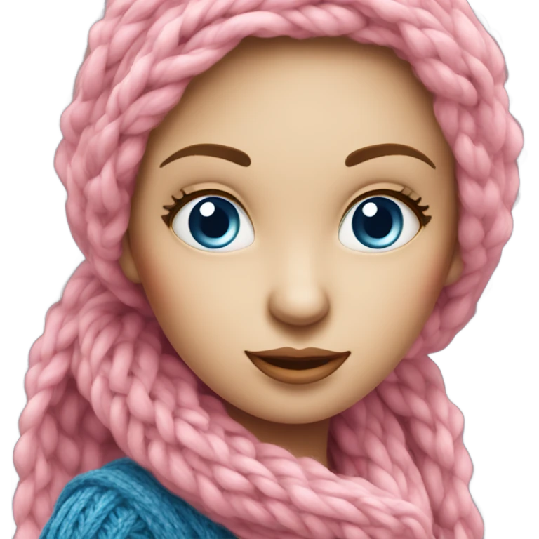 beautiful finnish fair hair woman with blue eye knitting pink scarf emoji