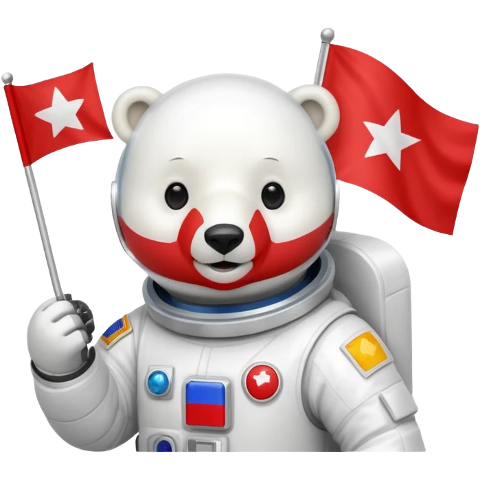 Polar bear in space suit, holding red rectangle flag emoji