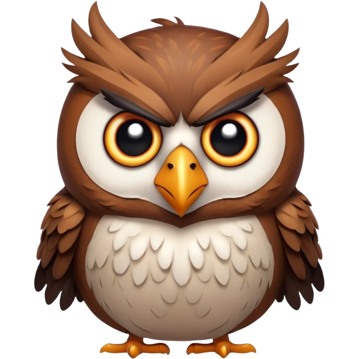 Angry Birds style owl, round body, expressive angry eyes emoji