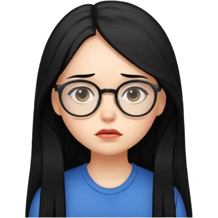 chica cabello largo negro, con lentes que este triste. emoji