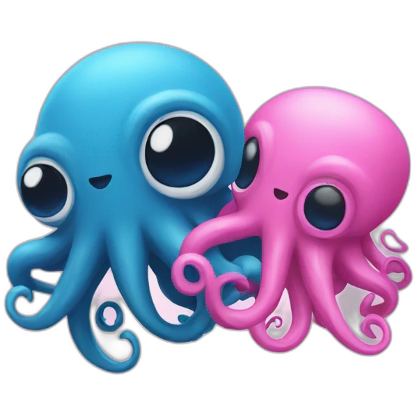 a blue kraken facing  to another pink kraken emoji
