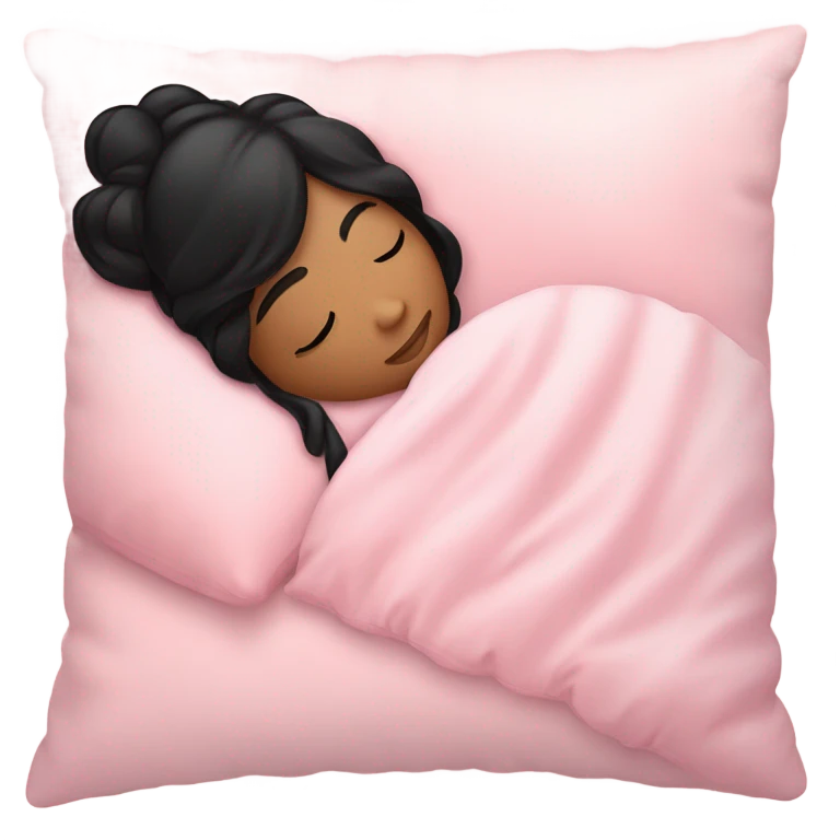teen girl with black hair sleeping on light pink pillow emoji