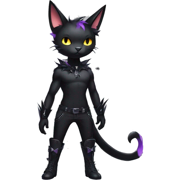 Shiny Cool Punk Black beautiful fantasy Kawaii Sona Fakemon-cat-animal with edgy bat-wings-ears Full Body emoji