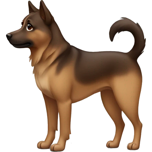 brown and dark brown Eurasian dog standing. His face and back is covered in dark brown spots emoji