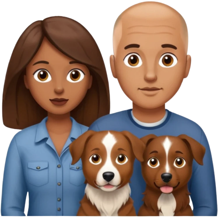 Couple with brown Aussie dog . Man shaved head white , woman long brown hair white skin emoji