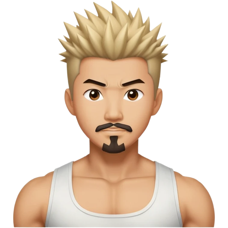 Korean Asian handsome man with spiky hair goatee and flexing emoji