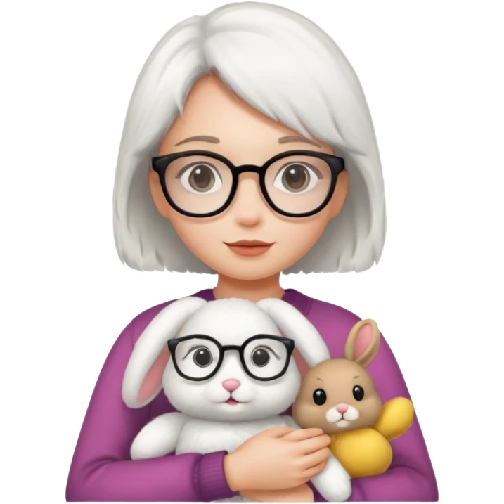 Girl with glasses → holding a toy rabbit emoji