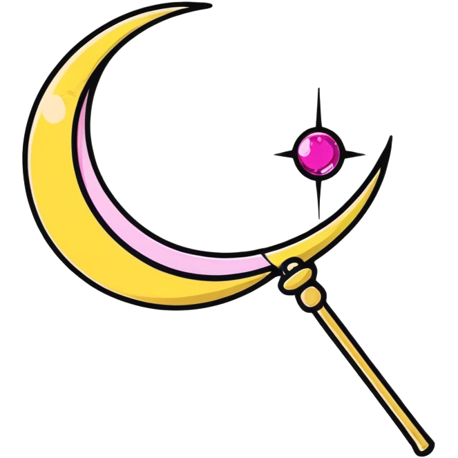 Sailor Moon's Moon Stick magical wand with a golden crescent moon and pink gem, magical anime style emoji
