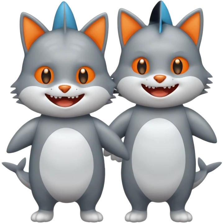 2 happy cats wearing shark costumes emoji