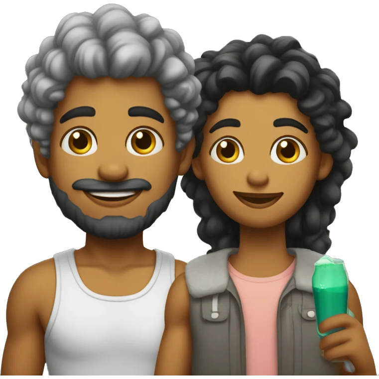 Pai negro com cabelo batido e dois filhos emoji