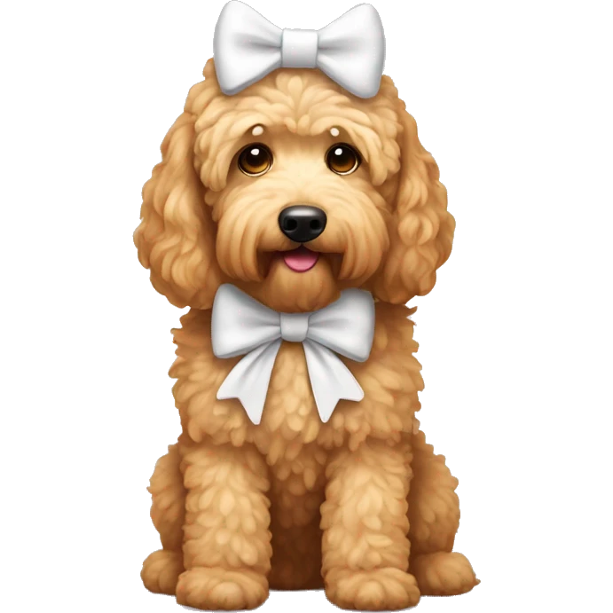 Golden doodle with white bow on head emoji
