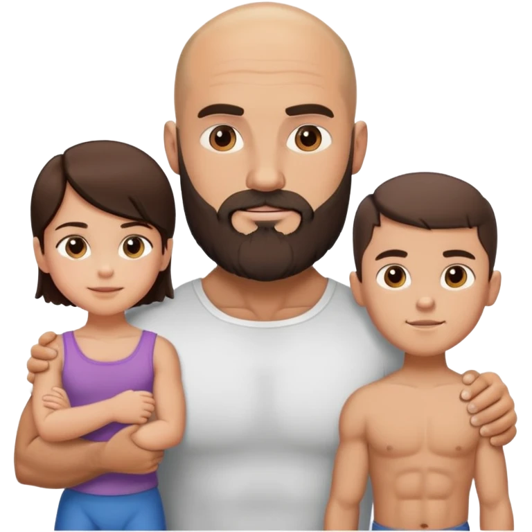Muscular Bald man with a beard with his young beautiful brunette wife and their 3 sons emoji
