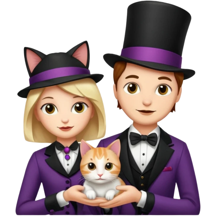 magician couple and their pet cat emoji