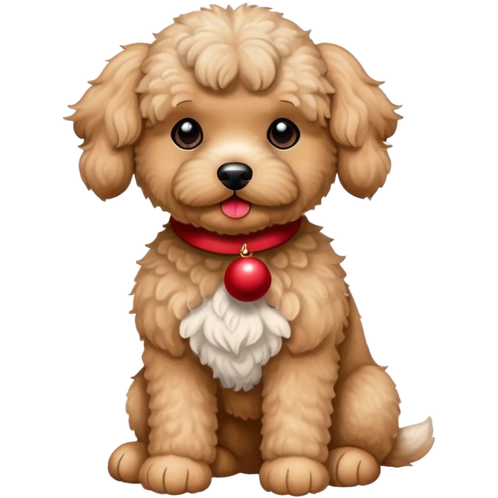Tan maltipoo with a Rudolph the red  nose reindeer stuffed animal  emoji