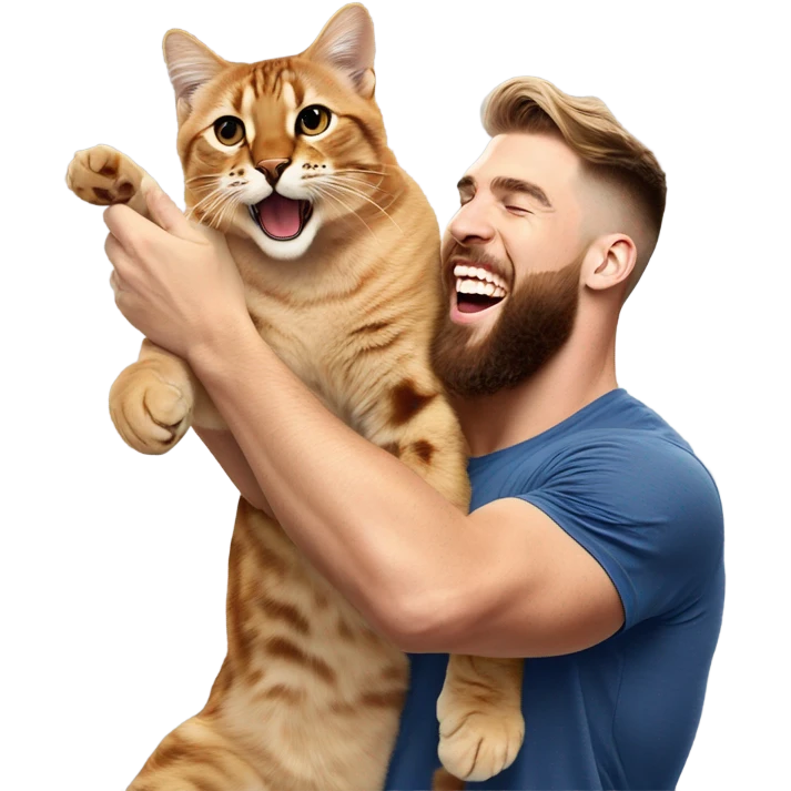 Travis Kelce and Taylor swift holding a bengal cat in the air like simba from the lion king emoji